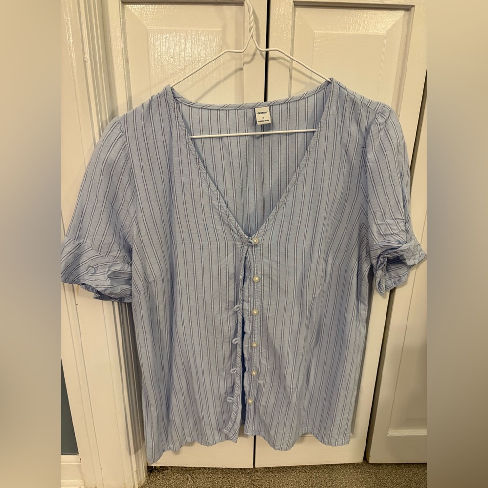 Old Navy Light Blue Striped Blouse